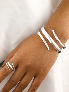 Spiral Cuff Bangle & Ring, adjustable, nice SET Looks modern, edgy, Great GIFT